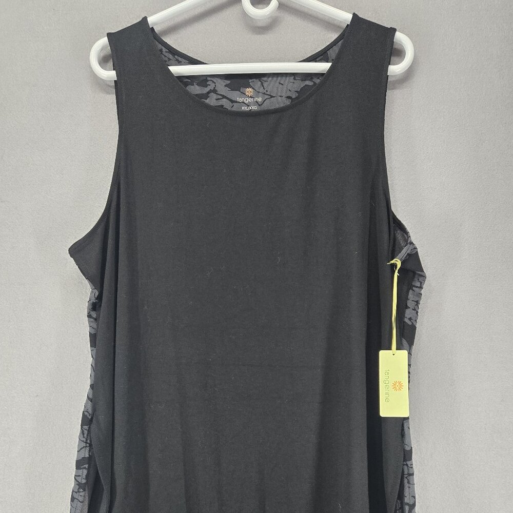 Tangerine Women's Flowy Layered Tank Top, Black, Side Slits, XXL, NWT